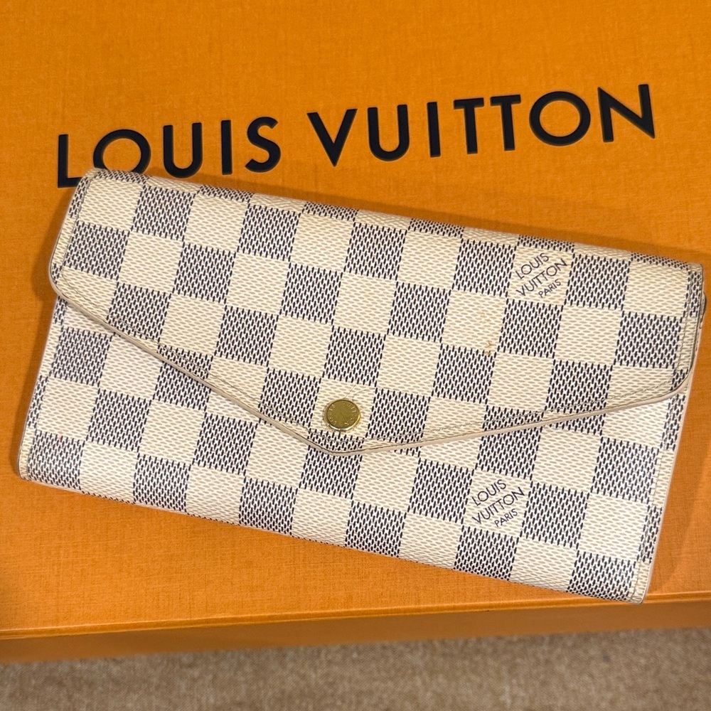 Louis Vuitton cream and Gray Checkered Wallet